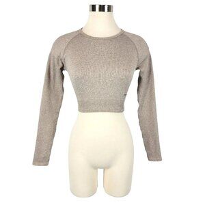 Lilias Active Ribbed Seamless Crop Top Womens Small Compression Activewear Tan